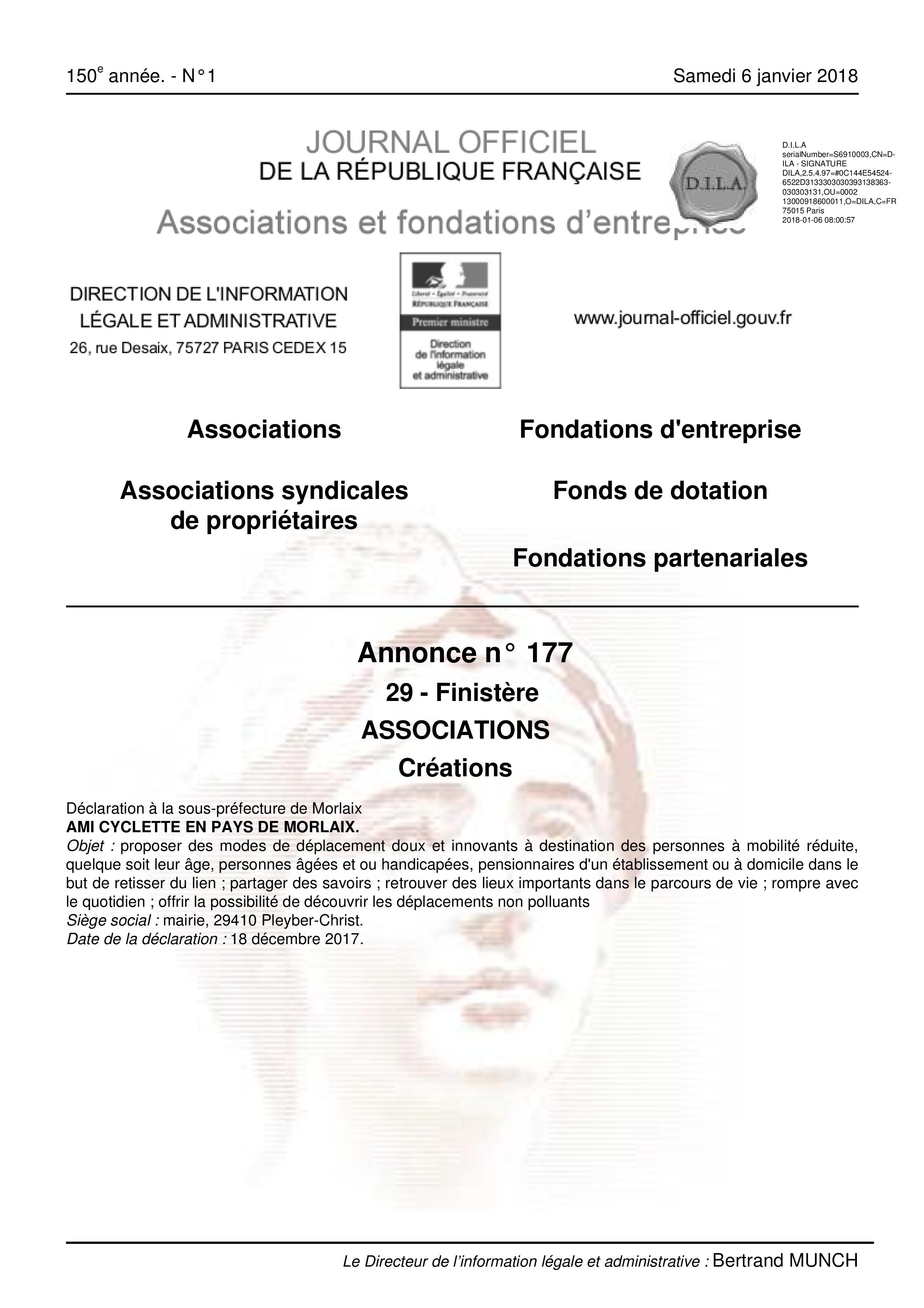 Parution au journal officiel Parution au journal officiel